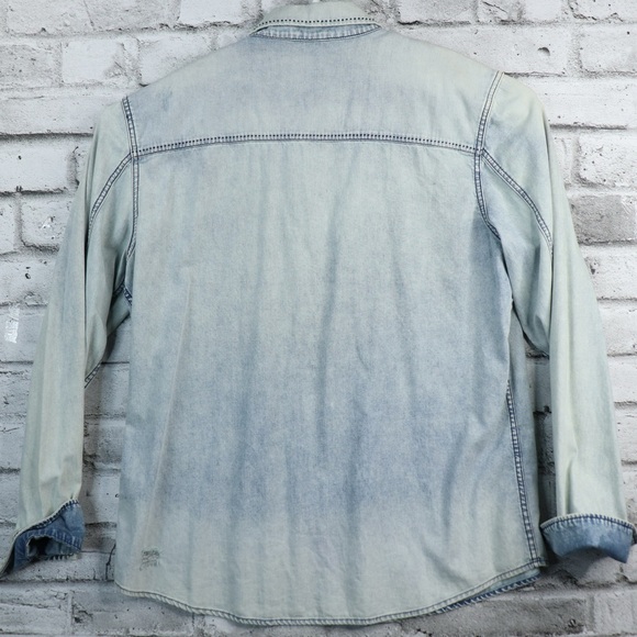 Silver Jeans Men's XL Light Wash Denim Button Down Shirt - Light Blue - Picture 7 of 10